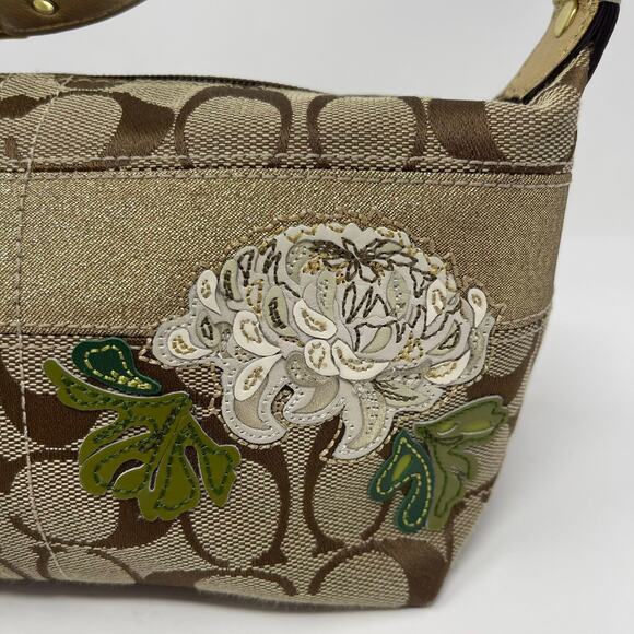 Y2K Coach Signature Baguette Shoulder Bag Chrysanthemum Flower Yellow Gold 41420 - Picture 7 of 14